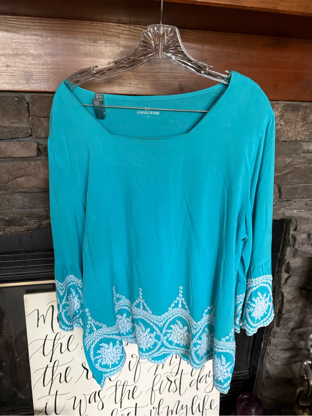 Teal Embroidered Scoop Neck Top L